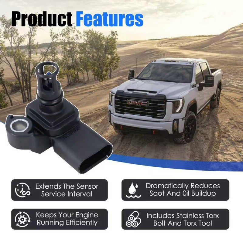 Xiaoyudou Intake Air Temperature Sensor with MAP Sensor Spacer (Silver) Fit for 2017-2025 Chevy Silverado 2500HD 3500HD, GMC Sierra 2500HD 3500HD 6.6L Duramax Diesel Replaces 12681993 12707766 - Image 4